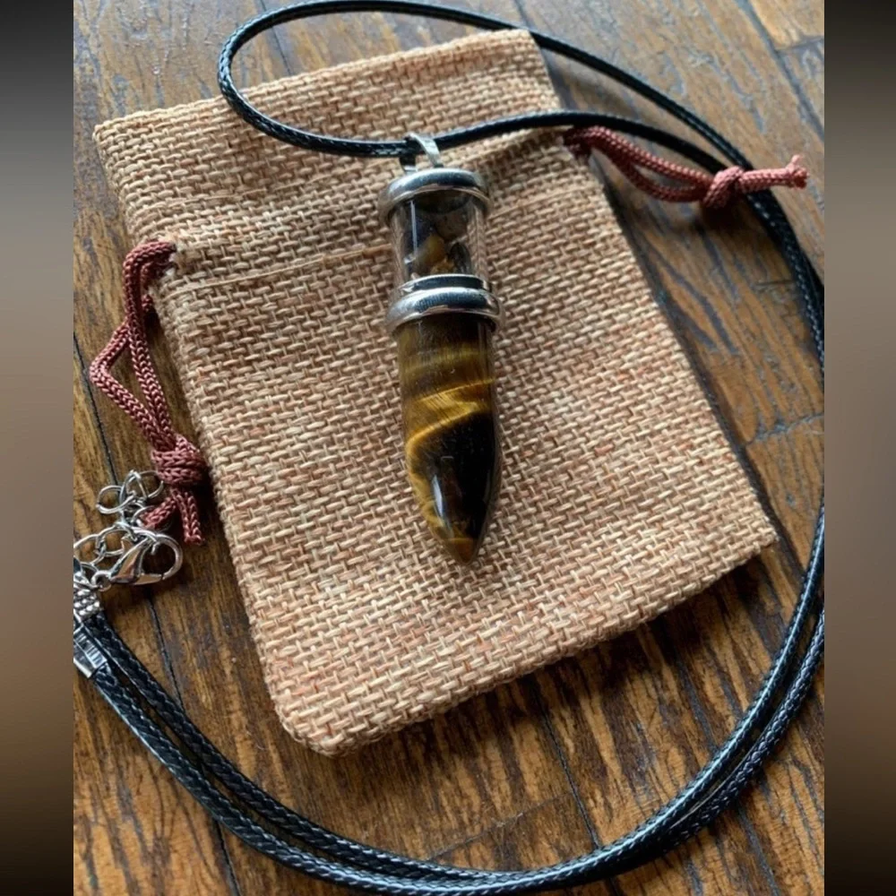 Crystal Bullet Pendant Mens Crystal Necklace Tigers Eye Necklace Boyfriend Gift